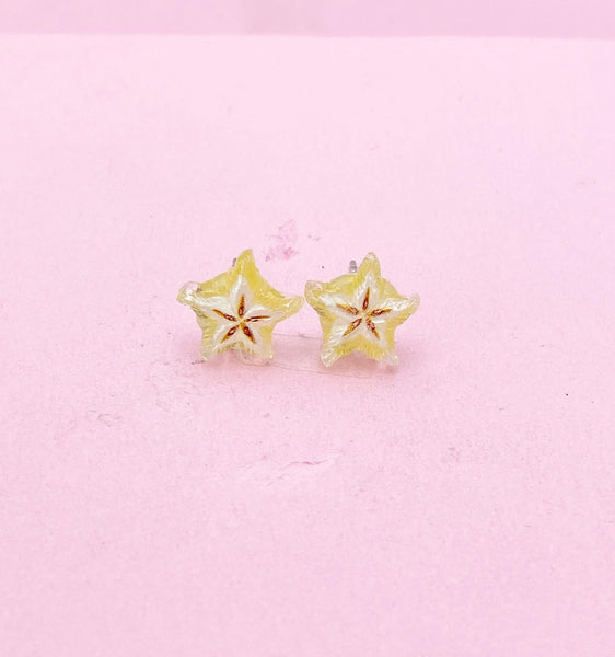 Starfruit Carambola Silver Stud Earrings, Surgical Stainless Steel, N6066
