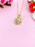Gold Sun and Moon Zirconia Pendant Necklace, Initial Charm