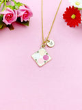 Eyeshadow Palette Makeup Puff Charm Gold Necklace, Rhombus, Makeup Artist Jewelry Gift, N5863