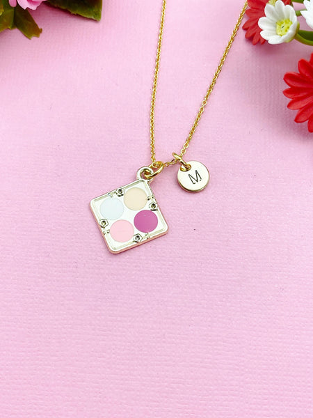 Eyeshadow Palette Makeup Puff Charm Gold Necklace, Rhombus, Makeup Artist Jewelry Gift, N5863