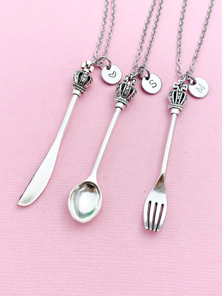 Kitchen Utensil Cross Crown Spoon Charm Necklace, Fork, Knife, N5604A