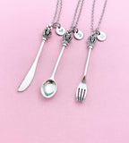 Kitchen Utensil Cross Crown Spoon Charm Necklace, Fork, Knife, N5604A