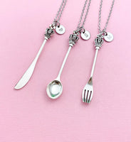 Kitchen Utensil Cross Crown Spoon Charm Necklace, Fork, Knife, N5604A