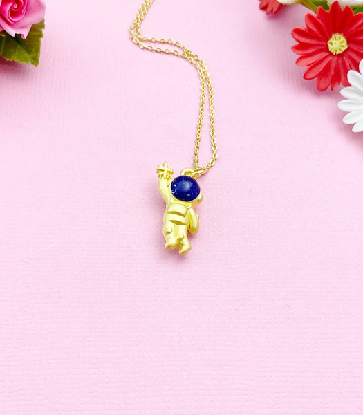Astronaut Reach Star Charm Gold Necklace, Birthday Gifts, N5185A
