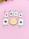 Gold Red Ace of Diamonds Playing Card Charm Necklace, A Red Diamonds Poker Card, Card Option, N5775