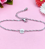 Stainless Steel Initial Charm Bracelet Everyday Gift Idea Personalized Customized Monogram Made to Order Jewelry, N5462
