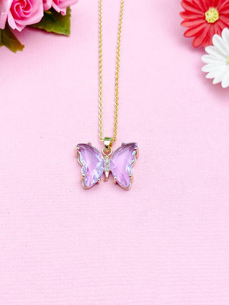 Butterfly Charm Gold Necklace, Purple Lilac, Colors Option, N6067