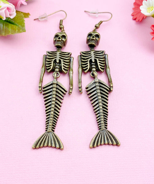 Mermaid Skeleton Charm Earrings, Mermaid Earrings, N2702A
