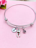 Tooth Charm Bracelet, Initial & Birthstone, Dentist Gift