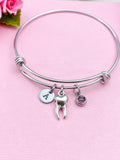 Tooth Charm Bracelet, Initial & Birthstone, Dentist Gift