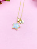 Blue Lace Agate Necklace, Gold Star Necklace, Natural Gemstone Jewelry N3473