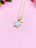 Blue Lace Agate Necklace, Gold Star Necklace, Natural Gemstone Jewelry N3473