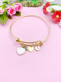 Gold Peach Charm Bracelet, Personalized Initial Bangle
