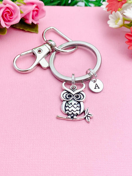 Owl Bird Charm Silver Keychain, N2338