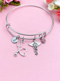 Vet Caduceus Charm Bangle, Initial Stethoscope Bracelet, Vet Tech Gift