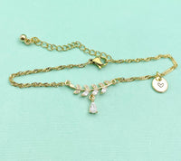 Olive Branch Charm Bracelet, Olive Branches Teardrop Zirconia Charm, N6015A