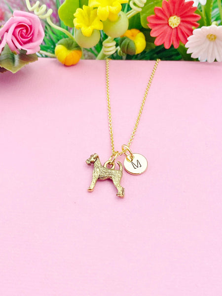 Airedale Terrier Necklace, Gold Schnauzer Charm Necklace, N470