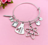 Science Teacher Charm Bracelet, Atom, Beaker, Apple, Book, Pencil, Initial, Gift