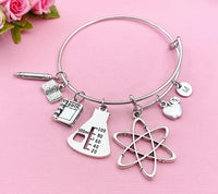 Science Teacher Bracelet, Atom Charm, Beaker Charm, Apple Charm, Textbook Charm, Open Book Charm, Pencil Charm, Science Teacher Gift, N1495