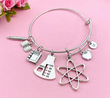 Science Teacher Charm Bracelet, Atom, Beaker, Apple, Book, Pencil, Initial, Gift