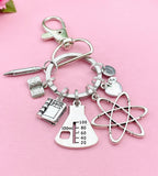 Science Teacher Keychain, Atom Charm, Beaker Charm, Apple Charm, Textbook Charm, Open Book Charm, Pencil Charm, Science Teacher Gift, N1495A