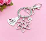 Silver Atom Beaker Charm Keychain, Science Teacher Gift, Scientists Biology Researcher Chemistry Gift, N2568A