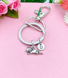Cat Keychain, Initial Charm, Silver Tone, N3508