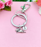 Cat Keychain, Initial Charm, Silver Tone, N3508