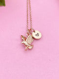 Rose Gold Eagle Necklace, Initial Charm, Patriotic Jewelry