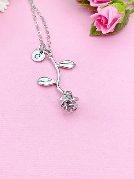 Silver Rose Flower Charm Necklace, N172P