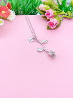 Silver Rose Flower Charm Necklace, N172P