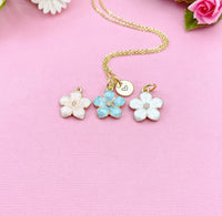Hibiscus Flower Charm Necklace, Blu Tropical Flower Gold Necklace, Personalized Gift, N1956E