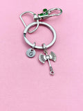 Silver Battle Axe Keychain, Initial Charm, Personalized Gift