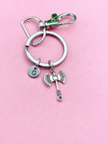 Silver Battle Axe Keychain, Initial Charm, Personalized Gift