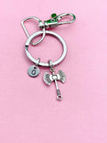 Silver Battle Axe Keychain, Initial Charm, Personalized Gift