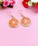 Orange Slice Earrings, Gold Fruit Charm, Stainless Steel Hook