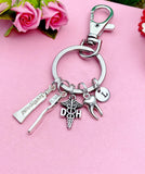 Dental Hygiene Dentist Keychain, Silver DH Toothpaste Toothbrush Tooth Molar Charm Keychain, N2160A