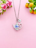 Teapot Porcelain Blue Flower Charm Necklace, N6069