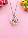 Teapot Porcelain Orange Flower Charm Necklace, N6069A