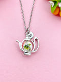 Teapot Porcelain Orange Flower Charm Necklace, N6069A