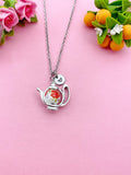 Teapot Porcelain Orange Flower Charm Necklace, N6069A