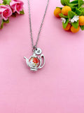Teapot Porcelain Orange Flower Charm Necklace, N6069A
