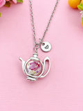 Teapot Porcelain Purple Flower Charm Necklace, N6069B
