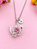 Teapot Porcelain Purple Flower Charm Necklace, N6069B
