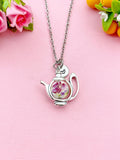 Teapot Porcelain Purple Flower Charm Necklace, N6069B