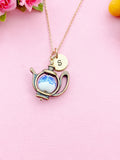 Teapot Porcelain Blue Flower Charm Rose Gold Necklace, N6070A