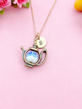 Teapot Porcelain Blue Flower Charm Rose Gold Necklace, N6070A