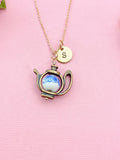 Teapot Porcelain Blue Flower Charm Rose Gold Necklace, N6070A