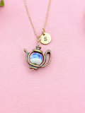 Teapot Porcelain Blue Flower Charm Rose Gold Necklace, N6070A
