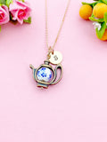 Teapot Blue Porcelain Flower Charm Gold Necklace, N6070B